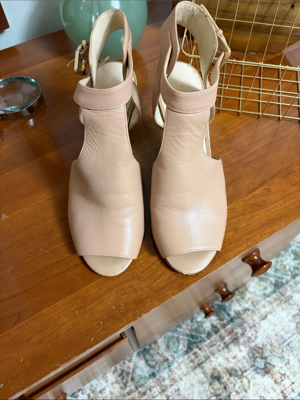 Nude Peep-Toe Slingback Heels - Women